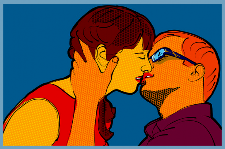 comic book kissing pose